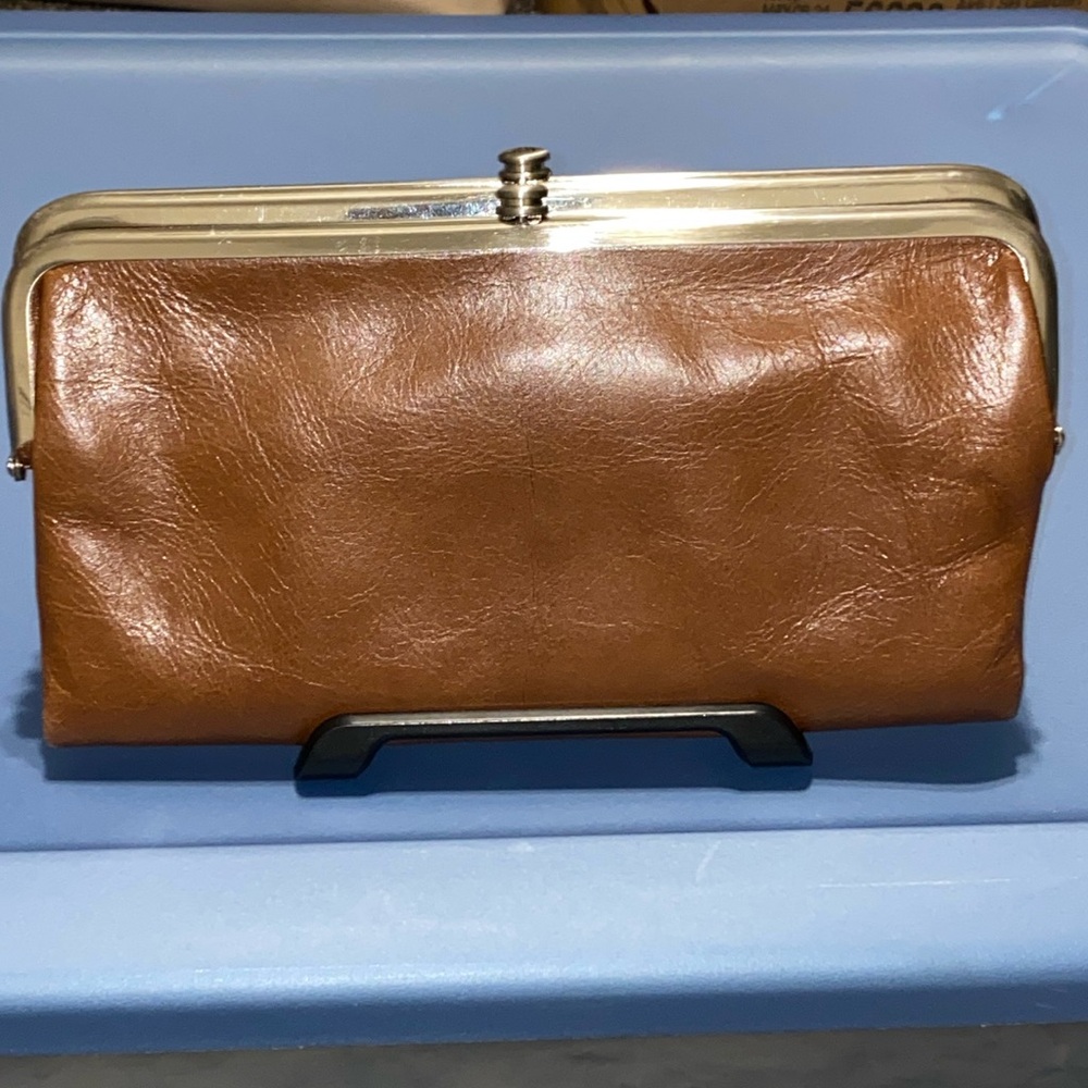 HOBO The Original Brown Soft Leather Dual Snap Closure Silver HardwareClutch EUC